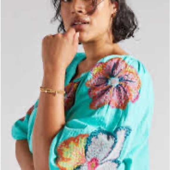 Anthropologie Maeve embroidered peasant blouse in coral - Picture 3 of 7